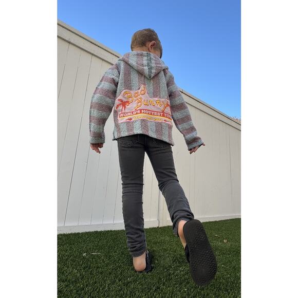 BAD BUNNY Retro Upcycled Mexican Poncho Reggaeton Reworked Sweater Kids Size S - Picture 1 of 11